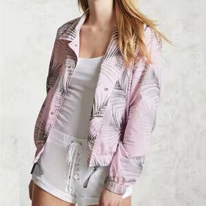 Forever 21 Light Pink Palm Bomber Jacket